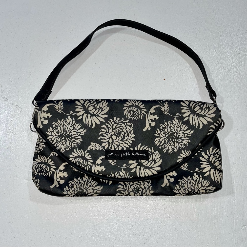 Petunia Pickle Bottom Clutch Black Tan Floral Flowers Bag Purse Handbag